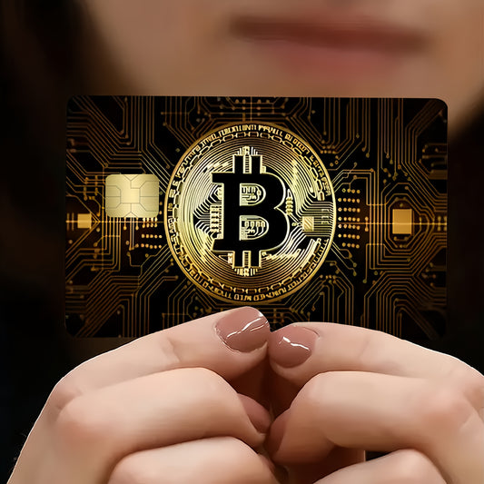 2pcs Golden Design Bitcoin Theme Waterproof Stickers, Ultra-Thin High-Quality Scratch-Resistant Card Skins for Credit/Debit Cards, Bank Cards & Public Transport, Removable Self-adhesive Decorative Stickers (ideal Gift For Men