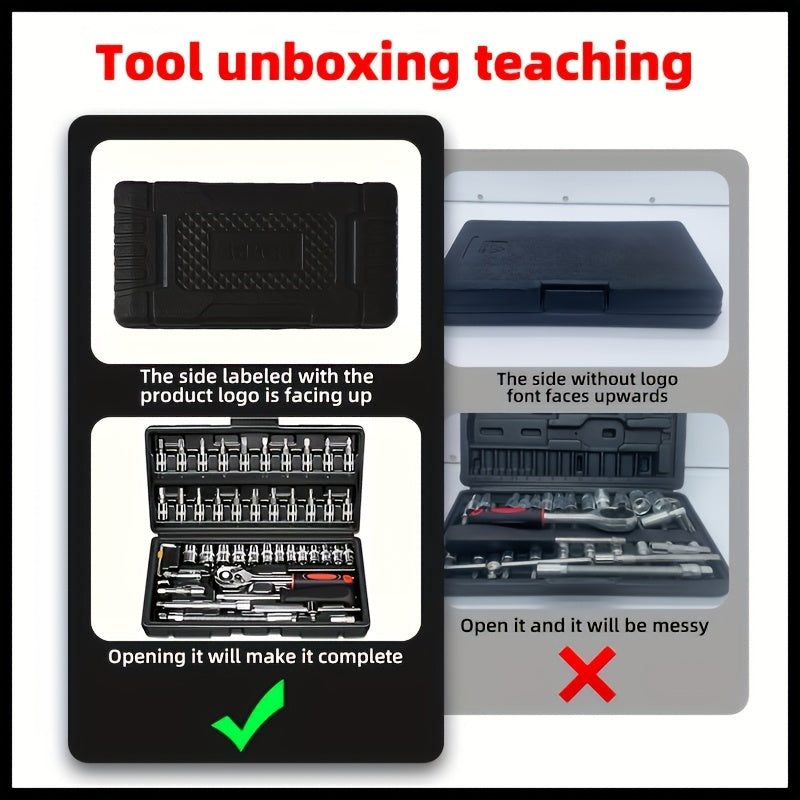 Black 46/215+1pc High-end Professional Tool Set, Auto/bicycle Repair Machinery Kit, 1/2 Inch *1/4 Inch 3/8 Inch Drive Depth And Standard Wrench Set, Race-grade Auto Parts Repair Ratchet Wrench And Other Auto Repair Accessorie