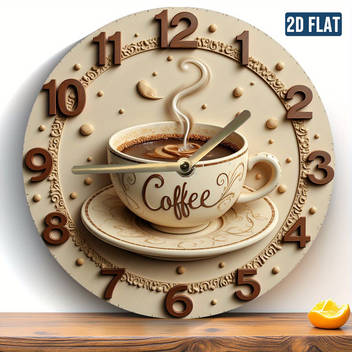 Coffee Lover's Wall Clock - Silent Non-Ticking Modern Coffee Cup Design with Steaming Mug, Beige/ Brown Decor - Acrylic Kitchen, Living Room, Office Clock - Perfect Gift for Christmas, Mother's Day, Valentine's - AA Battery P