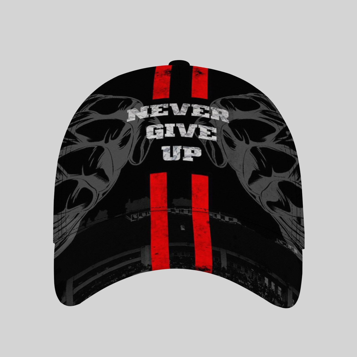 CuteHsJ Lightweight Sun Hat - Adjustable Snapback Baseball Cap with "Never Give Up" Motivational Design, Black/Red Color Scheme for Outdoor, Fishing, Halloween, Christmas, Parties - Breathable Sun Protection Hat for Men & Wom