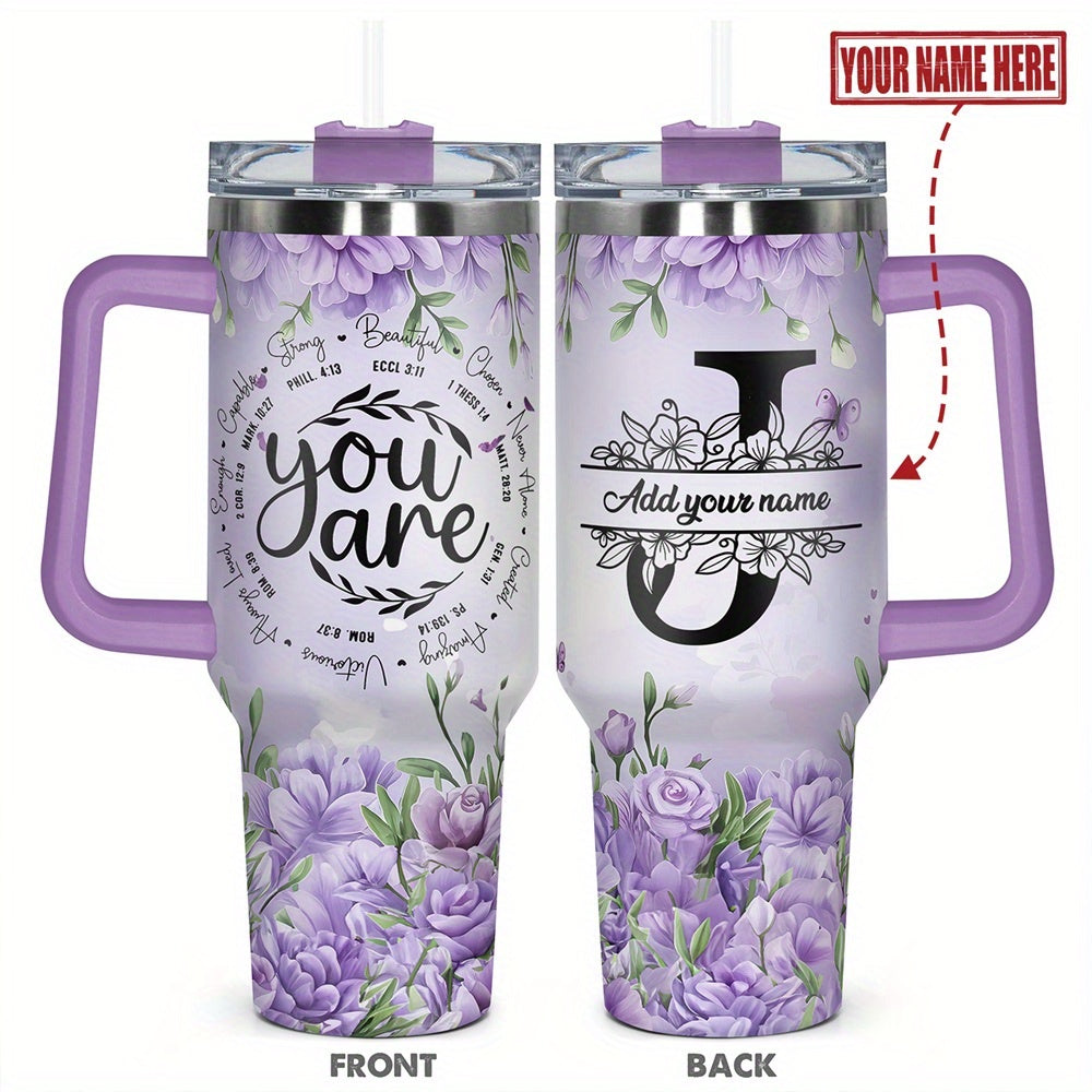 1pc Personalized Name & Motivational Quote Tumbler 40oz with Lid - Custom Stainless Steel Cup, Insulated for Hot/ Drinks, Custom Name/Date/Message Gift for /Men, Birthdays, Christmas, Valentines, Teachers, Coworkers