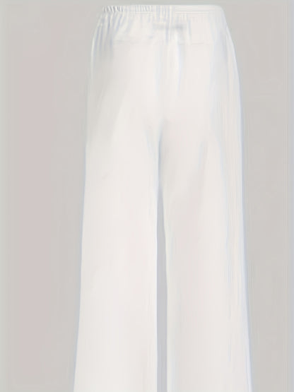 Women's Clothing - Floral Print Wide Leg Pants - Casual Loose Pants For Spring & Fall