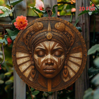 2D Flat, 1pc African Mask Round Metal Wall Art - Vibrant & Tranquil Decor for Living Room, Bedroom, Porch, Front Door - No Electricity Needed, Artistic Design with Textured Metal Finish, Perfect for Room Decor, African Home D