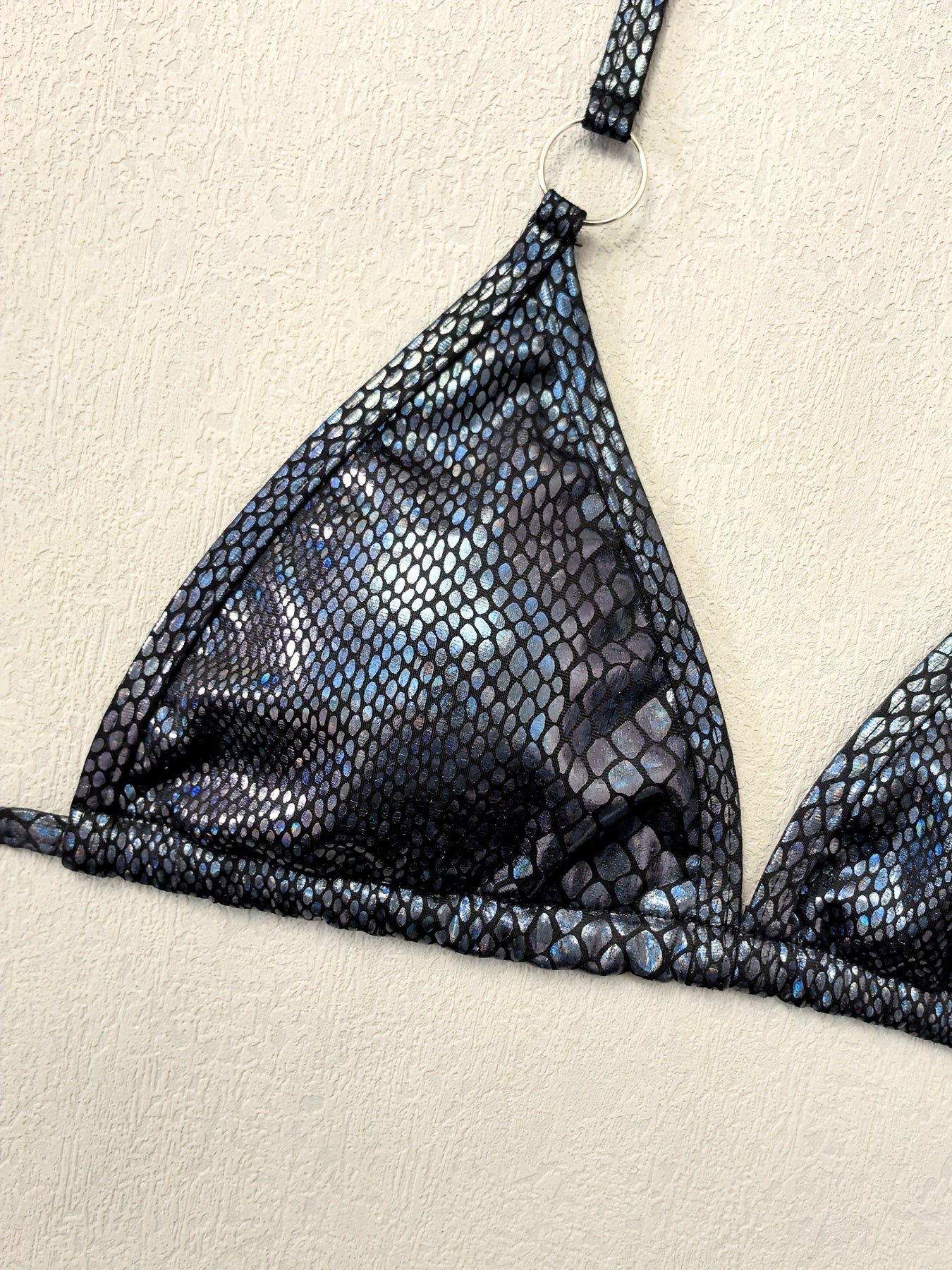 Women'S Sexy Snake-Light Be Scale Pattern Bikini | Mesh Splicing & Metal Ring Accent, Adjustable Back Strap Halter Neck, Breathable Quick-Dry Swimwear for Beach & Pool, European & American Style Luxury Bathing Suit