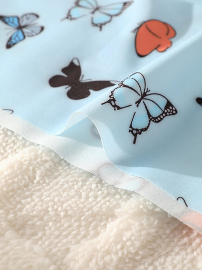 A Set of Butterfly Print Front-Button Women'S Lingerie, Featuring Wide Straps, a Wireless Bra, And Seamless Panties, Soft And Comfortable, Perfect for Everyday Wear in Autumn And Winter.