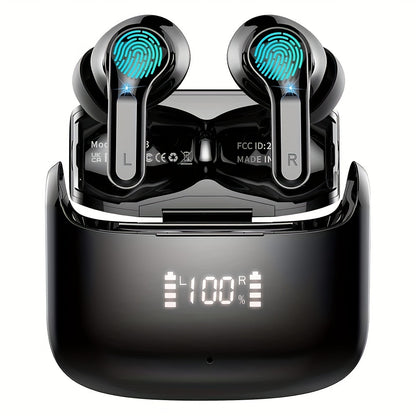 Wireless Earbud, Wireless Headphones 5.3 Stereo Bass Earphones, Ear Buds 40H Dual Mic Call, Earbud in-Ear USB-C LED Display Sport Headset