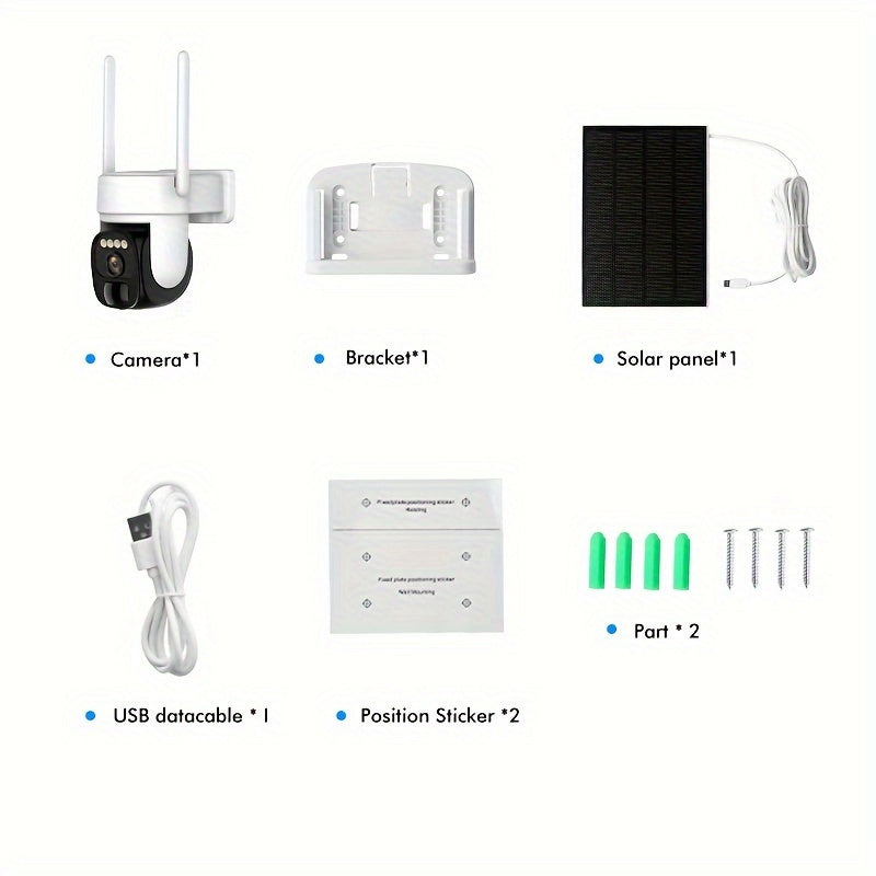 3pcs Solar-Powered Outdoor Security Cameras with AI Motion Detection, 2K HD Surveillance, PTZ (360° Pan-Tilt-Zoom), Color Night Vision, Two-Way Audio, Wireless WiFi, Solar Panel, High Quality, for Home/Business/Outdoor/Drive