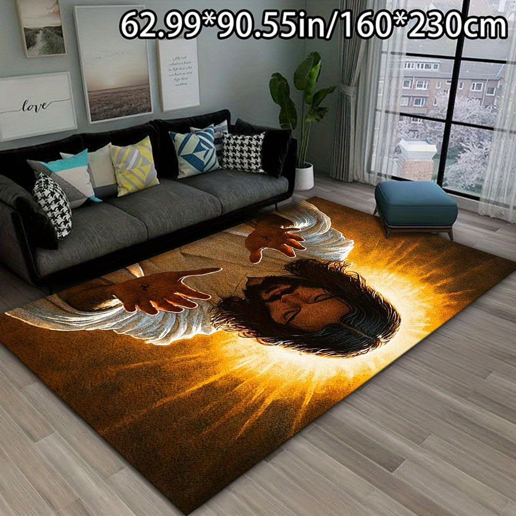 Large Christian Floor Mat - Christ Religious Mat - Christ Design - Non-Slip Backing - Machine Washable Soft Mat - for Living Room, Bedroom, Kitchen