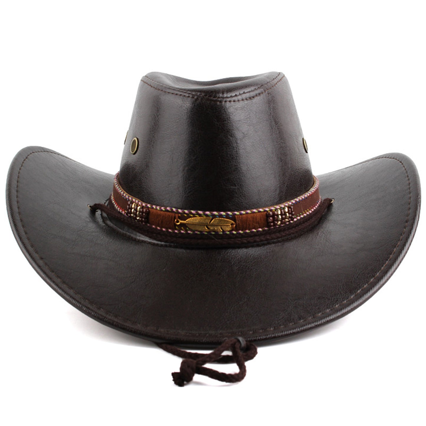 Women Men Western Hat Faux Leather Wide Brim Cowgirl Cap Sun Protection Hat for Outdoor Party