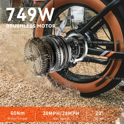 ECLIO F02 Electric Bike For Adults, 749W Peak Motor, 20MPH, 20"×4" Fat Tire Ebike With 48V13Ah Battery, Aluminium Electric Dirt Bike For All Terrain, Dual Suspension And Hydraulic Brakes, Electric Bike For Adults