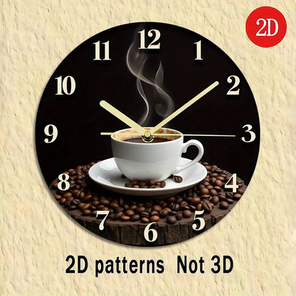 1pc Coffee Time Wall Clock - 2D Flat Design, Silent Non-Ticking, Modern Art Style with Espresso & Cappuccino Artwork, Battery Operated (AA Not Included) for Living Room & Bedroom Decor, Ideal Gift for Coffee Lovers, Coffee Ba