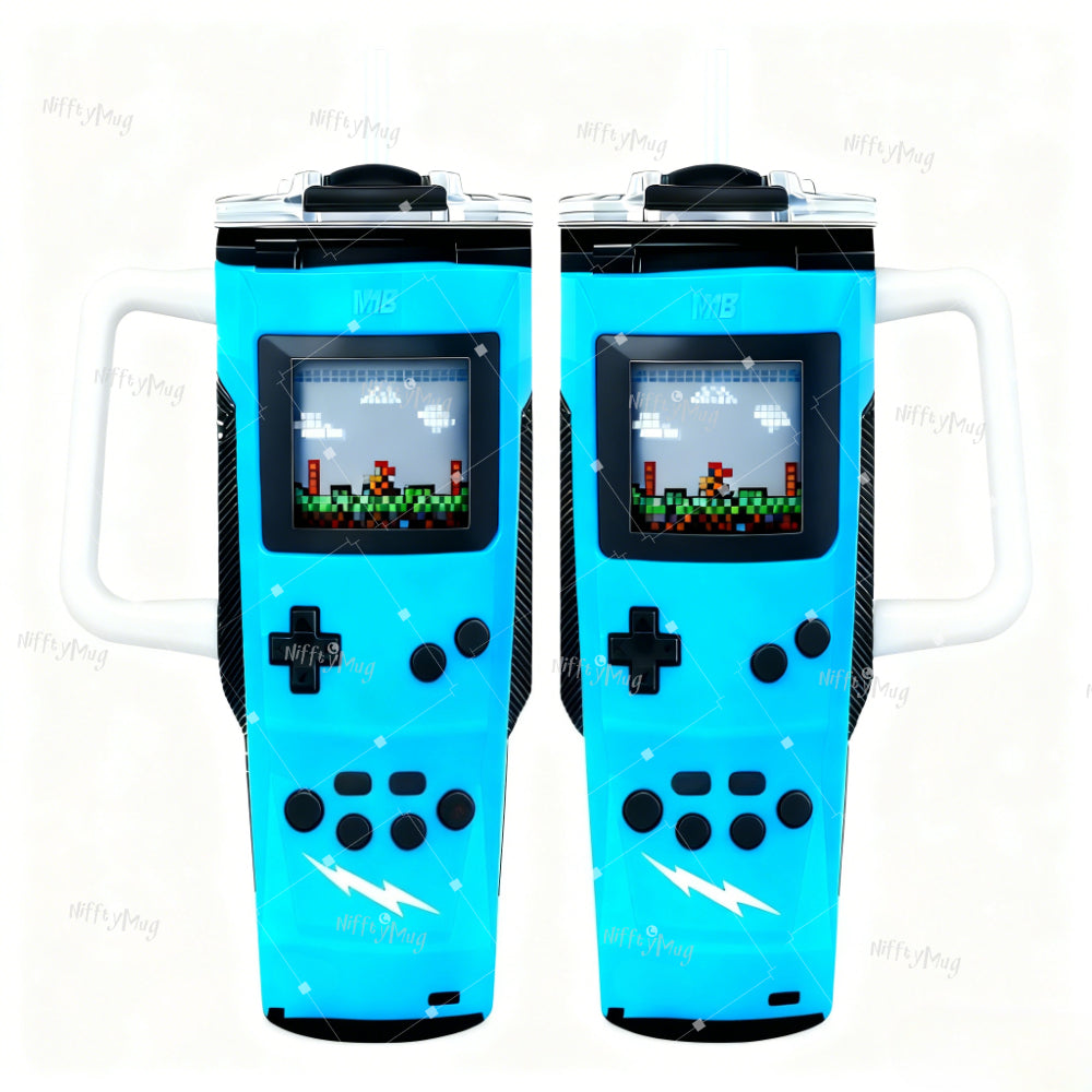 Retro Gaming Console Themed 40oz - Stainless with Game /GBA Screen, Leakproof Lid & Straw Cap - Double-Wall Insulation for Hot/Cold Drinks - Ideal for Gamers, Travel, Car, Outdoor (40oz Hydration