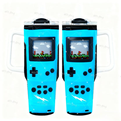 Retro Gaming Console Themed 40oz - Stainless with Game /GBA Screen, Leakproof Lid & Straw Cap - Double-Wall Insulation for Hot/Cold Drinks - Ideal for Gamers, Travel, Car, Outdoor (40oz Hydration