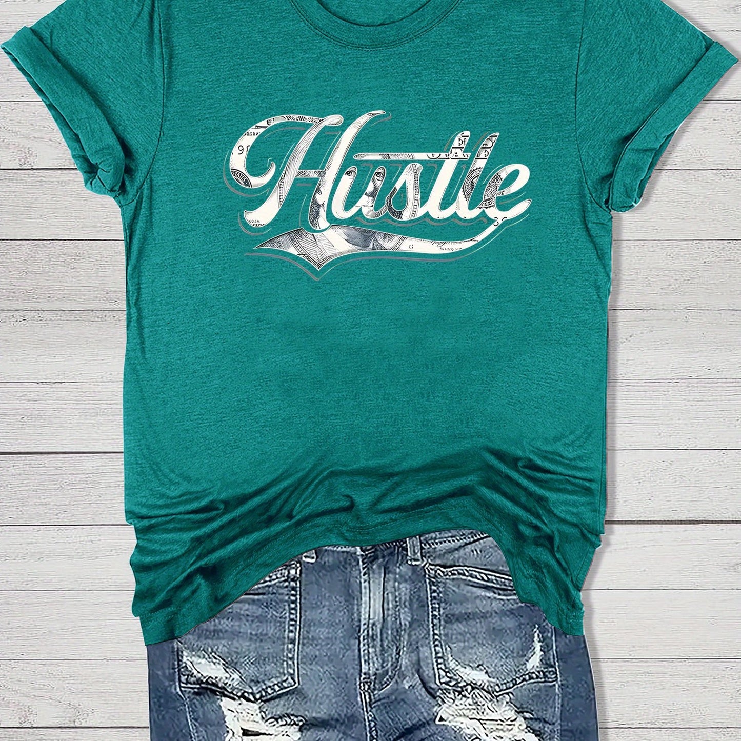 Women'S Casual "Hustle" Graphic Tee - Red Short Sleeve Round Neck T-Shirt with White Artistic Lettering, Lightweight Polyester Blend, Relaxed Fit for Spring & Summer, Casual Summer Wear | Comfortable Fit