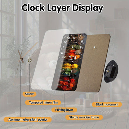1pc Fantasy Round Wall Clock, Spice Kitchen Decorative Clock, Wooden Wall Clock, Suitable for Kitchen, Living Room, Bedroom Decoration, Ideal Birthday, Thanksgiving, New Year Gift, AA Battery Powered