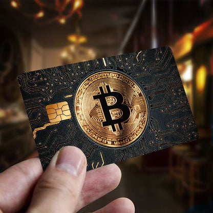 Bitcoin Pattern Sticker, Black Golden Color, Technology Circuit Board, Durable Privacy Sticker, Made of PVC Material, Suitable for Credit Cards, Transportation Cards, Debit Cards, Keys, and More, Protects Bank Cards, Perfect