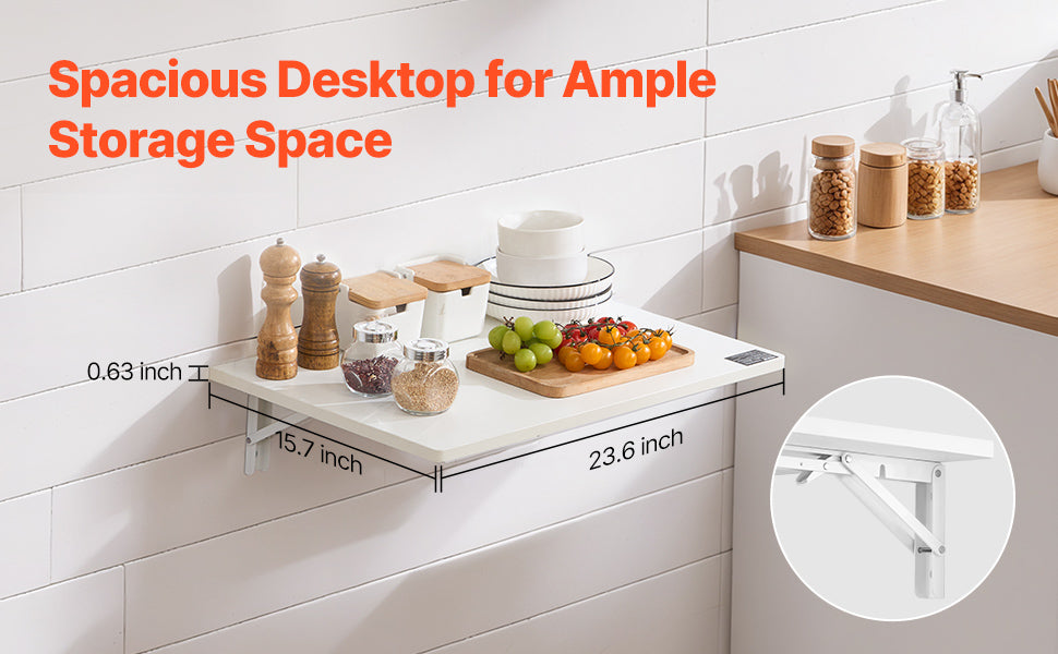 SucceBuy Wall Mounted Folding Table Drop Leaf  Floating Desk with Bracket Fold Down for Home Office Room Kitchen Space-Saving