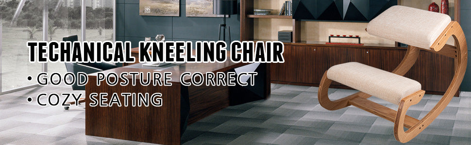 SucceBuy Ergonomic Rocking Wooden Kneeling Chair Correct Posture Computer Chair Original Home Office Furniture Thick Cushion