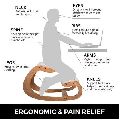 SucceBuy Ergonomic Rocking Wooden Kneeling Chair Correct Posture Computer Chair Original Home Office Furniture Thick Cushion
