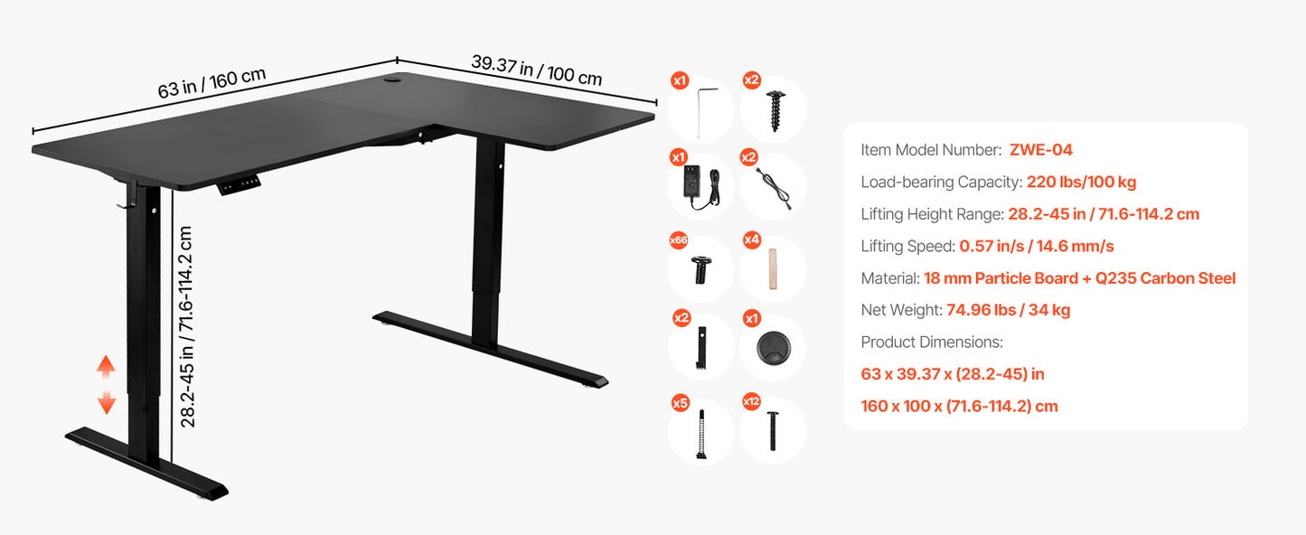 SucceBuy L Shaped Desk Electric Adjustable Height Corner Gaming Desk with Dual Hooks and Wheels for Home Office Easy to Assemble