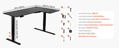 SucceBuy L Shaped Desk Electric Adjustable Height Corner Gaming Desk with Dual Hooks and Wheels for Home Office Easy to Assemble