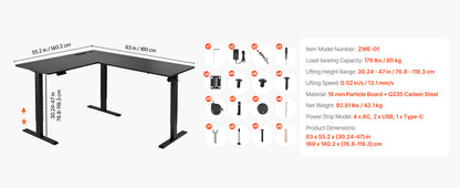 SucceBuy L Shaped Desk Electric Adjustable Height Corner Gaming Desk with Dual Hooks and Wheels for Home Office Easy to Assemble