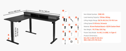 SucceBuy L Shaped Desk Electric Adjustable Height Corner Gaming Desk with Dual Hooks and Wheels for Home Office Easy to Assemble
