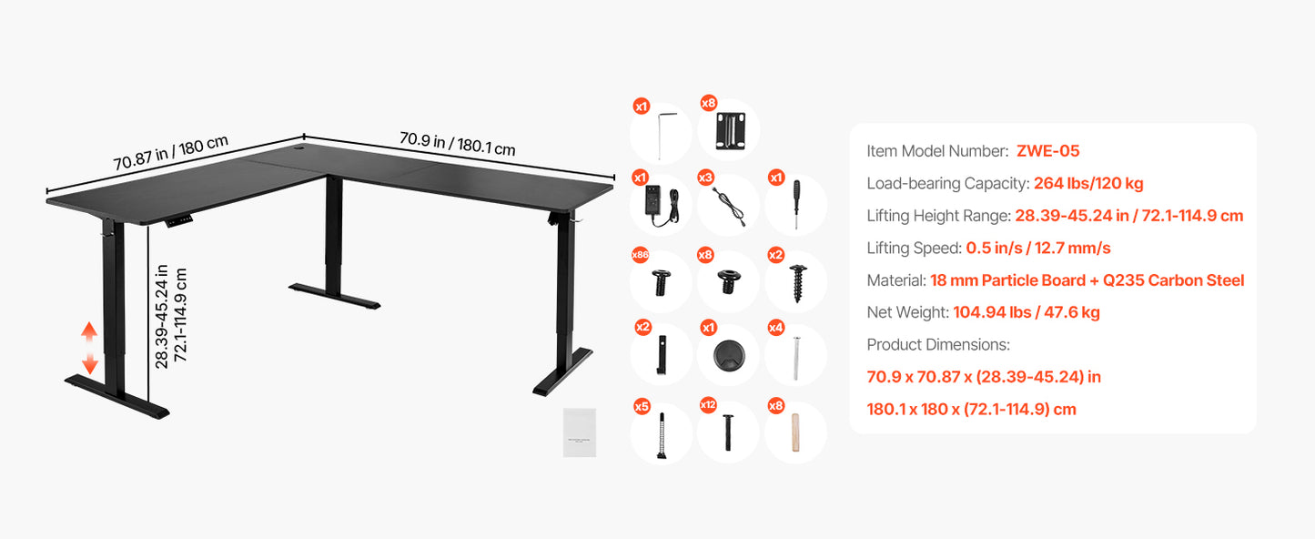 SucceBuy L Shaped Desk Electric Adjustable Height Corner Gaming Desk with Dual Hooks and Wheels for Home Office Easy to Assemble