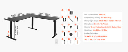 SucceBuy L Shaped Desk Electric Adjustable Height Corner Gaming Desk with Dual Hooks and Wheels for Home Office Easy to Assemble