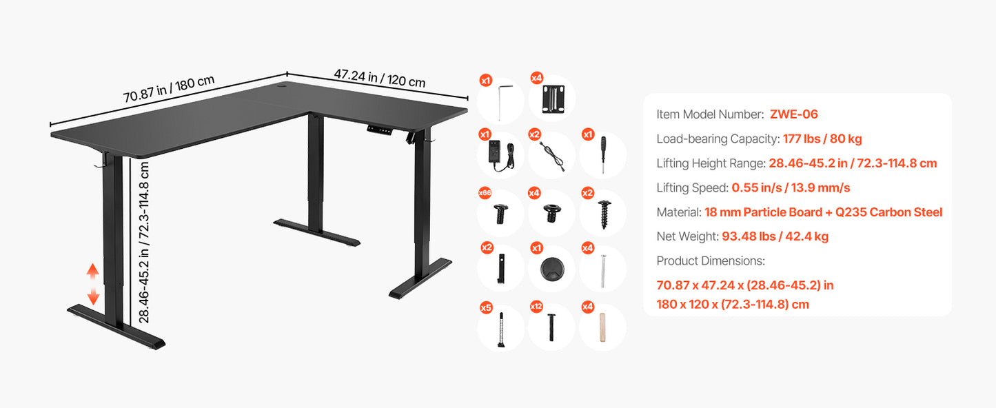 SucceBuy L Shaped Desk Electric Adjustable Height Corner Gaming Desk with Dual Hooks and Wheels for Home Office Easy to Assemble