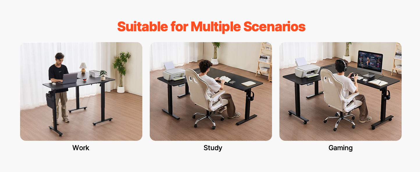 SucceBuy L Shaped Desk Electric Adjustable Height Corner Gaming Desk with Dual Hooks and Wheels for Home Office Easy to Assemble