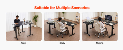 SucceBuy L Shaped Desk Electric Adjustable Height Corner Gaming Desk with Dual Hooks and Wheels for Home Office Easy to Assemble