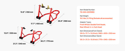 SucceBuy Motorcycle Stand Lift 850lbs Front Rear Combo Stand Lift Front Wheel Dual-Fork Stand Rear U+L Fork Swingarm Spool Stand