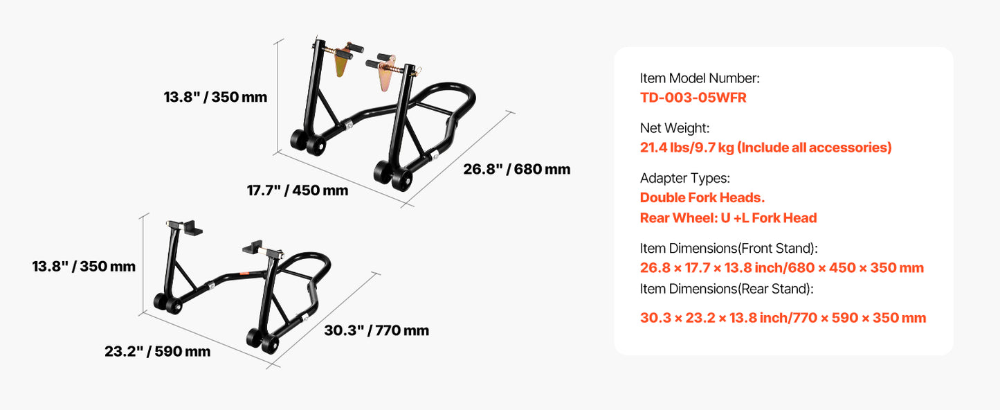 SucceBuy Motorcycle Stand Lift 850lbs Front Rear Combo Stand Lift Front Wheel Dual-Fork Stand Rear U+L Fork Swingarm Spool Stand