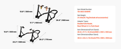 SucceBuy Motorcycle Stand Lift 850lbs Front Rear Combo Stand Lift Front Wheel Dual-Fork Stand Rear U+L Fork Swingarm Spool Stand