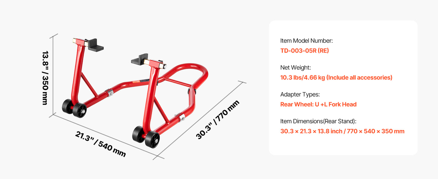SucceBuy Motorcycle Stand Lift 850lbs Front Rear Combo Stand Lift Front Wheel Dual-Fork Stand Rear U+L Fork Swingarm Spool Stand