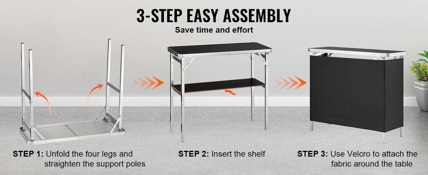 SucceBuy Folding Portable Bar Table Tradeshow Podium Table for Party Picnic Exhibition Include Carrying Case Storage Shelf Skirt