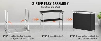 SucceBuy Folding Portable Bar Table Tradeshow Podium Table for Party Picnic Exhibition Include Carrying Case Storage Shelf Skirt