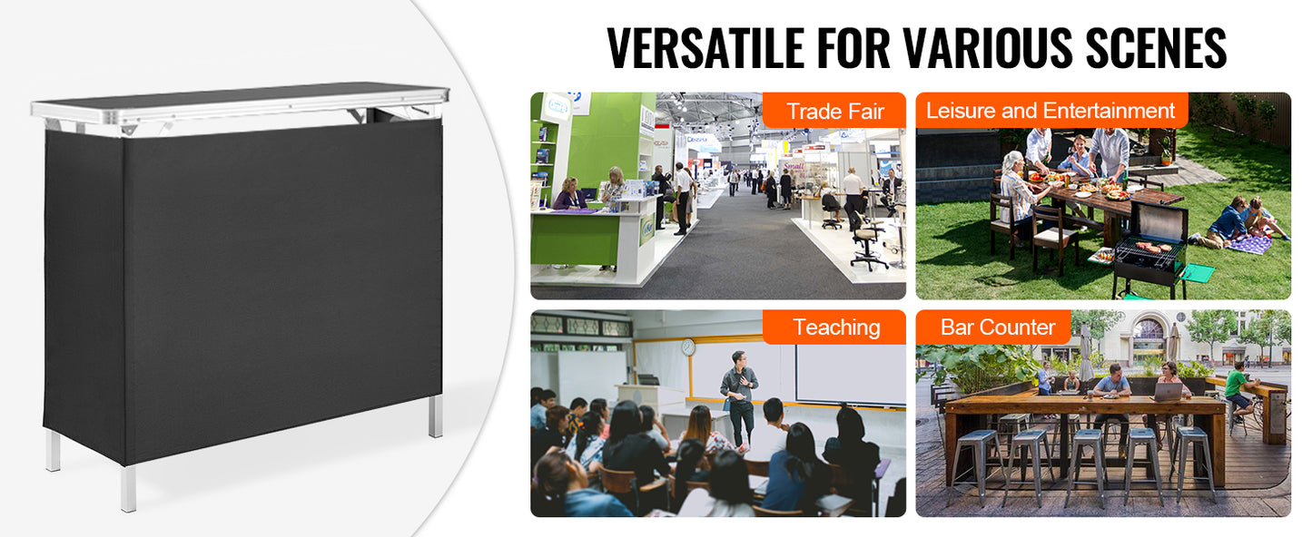 SucceBuy Folding Portable Bar Table Tradeshow Podium Table for Party Picnic Exhibition Include Carrying Case Storage Shelf Skirt